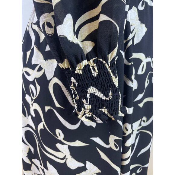 Talbots Black & Ivory Floral Pattern Womens Midi Dress Elastic Waist Lined Sz 1X - Picture 5 of 9